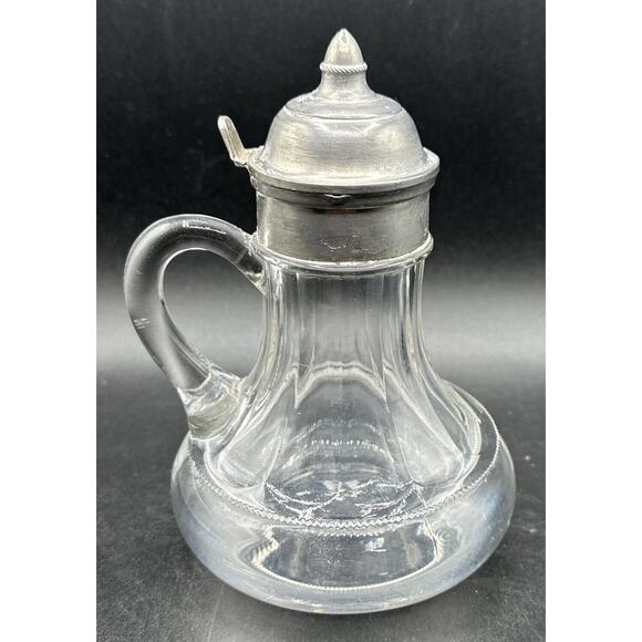VTG HEISEY No. 1225 Sawtooth Bands Syrup Molasses Pitcher Metal Lid Spout -7O - Picture 1 of 14